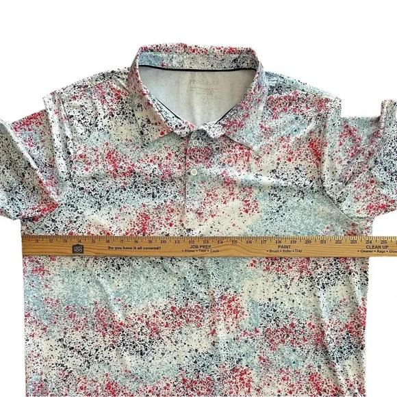 PPOLAFLON Golf Polo Shirt Size XL Red White Blue Printed Activewear Casual - Picture 7 of 8